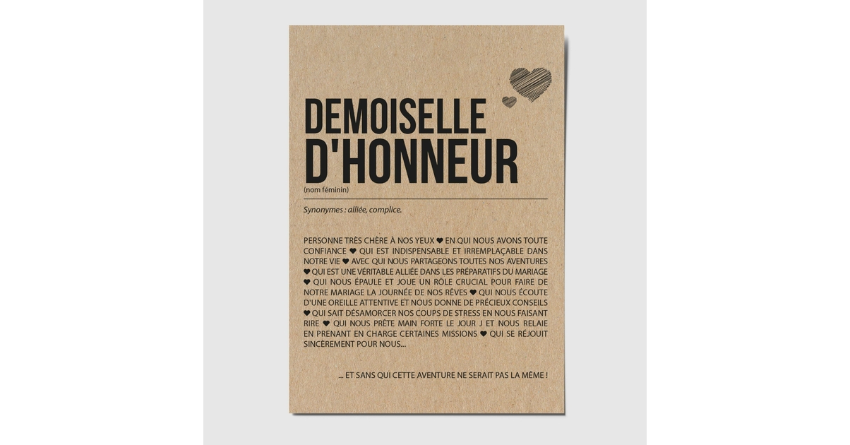 Carte définition Demoiselle d'honneur personnalisable - happywesisters